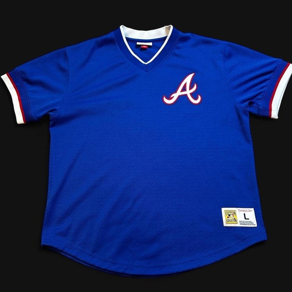 Atlanta Braves Mitchell & Ness blue mesh v-neck jersey size large MLB